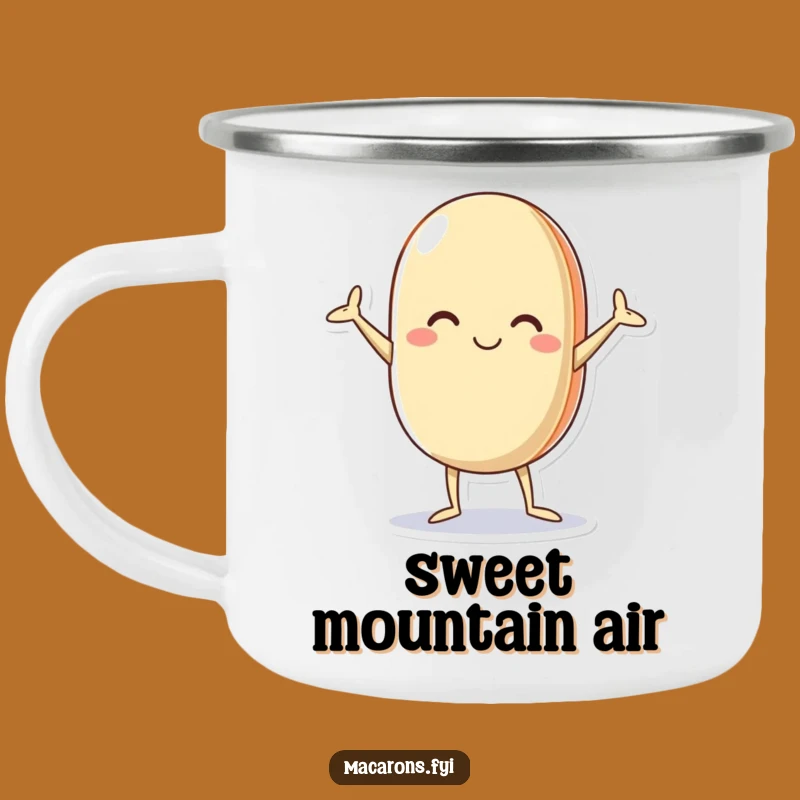 Funny Macaron Camping Mug: Adventure with Glee in This Akimbo Character Enamelware Gift