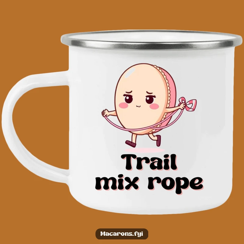 Funny Macaron Skipping Rope Camping Mug: Outdoorsy Determined Pastry Gift