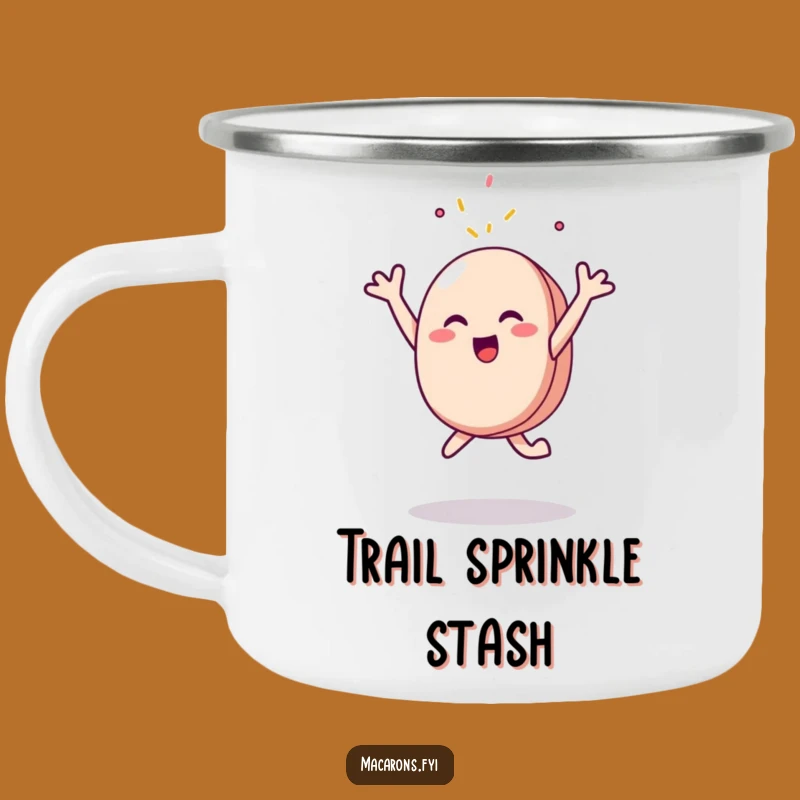 Funny Macaron Sprinkle Leap Camping Mug: Adventure & Sweetness!