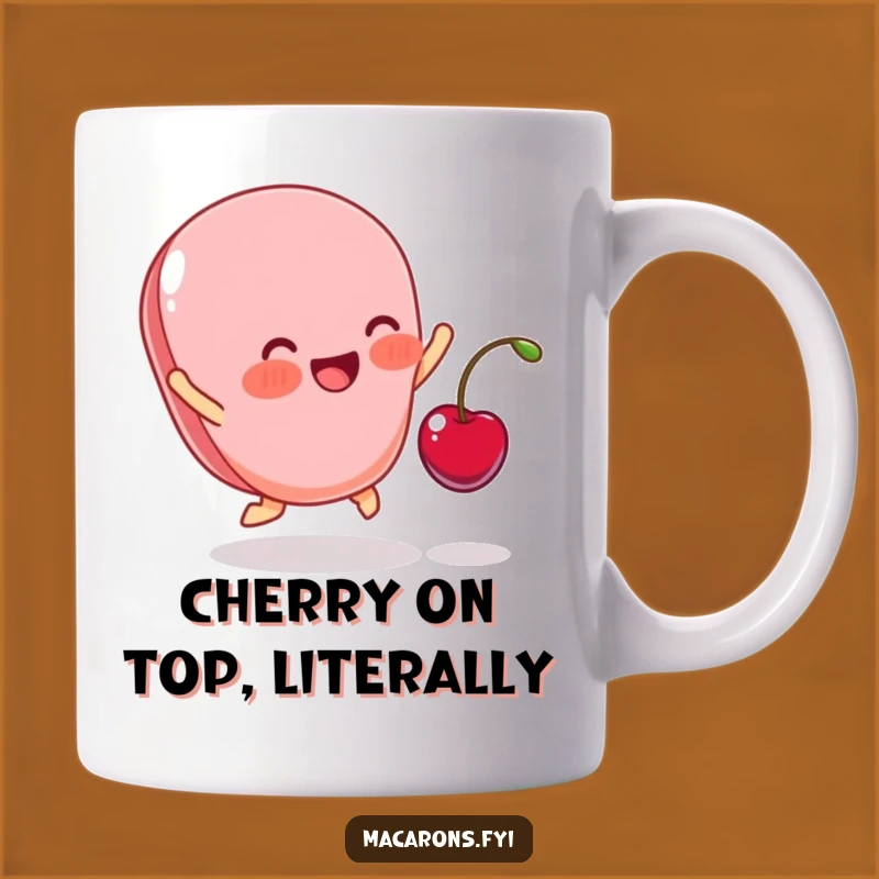 Funny Blushing Macaron Cherry Joy Mug - Perfect Cheerful Treat Gift