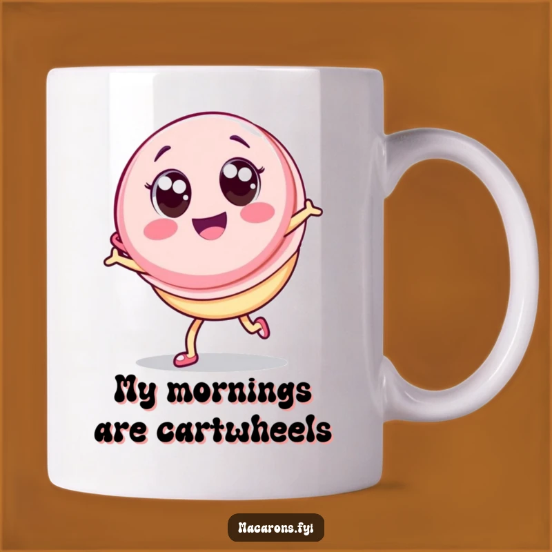 Funny Kawaii Macaron Cartwheel Mug: Joyful Treat, Perfect Gift for Dessert Lovers