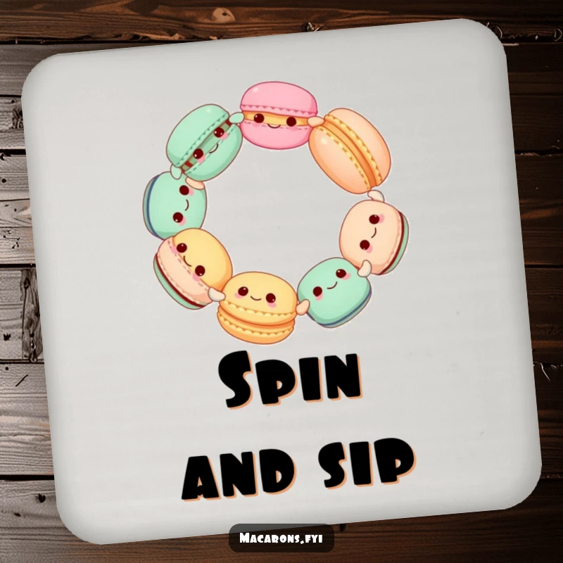 Funny Macaron Circle Drink Coasters, set of coasters with cute macarons spinning happily, protecting surfaces with style.