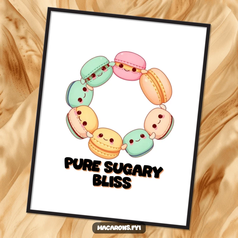 Funny Macaron Circle Poster, colorful wall art of macarons spinning happily together, bringing joy and sweetness to any room.