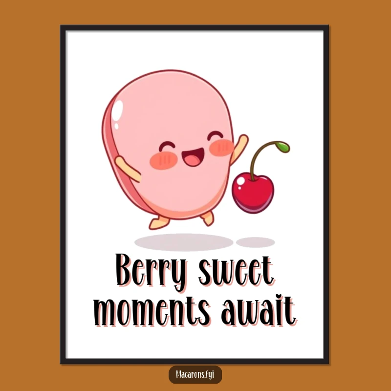 Free Printable Wall Art: Cute Blushing Macaron Cherry Leap Downloadable Art