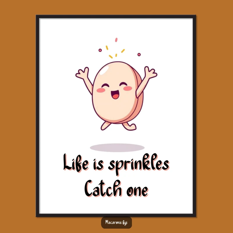 Free Printable Wall Art: Joyful Macaron Leaping for Sprinkles Funny Downloadable Decor