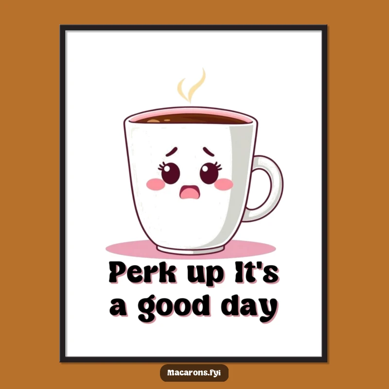 Free Printable Wall Art: Shocked Macaron Hiding Coffee Funny Downloadable Decor