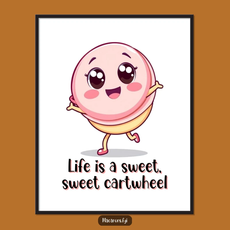 Funny Free Printable Wall Art: Joyful Kawaii Macaron Cartwheel Art Downloadable
