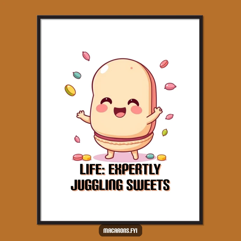 Funny Free Printable Wall Art: Juggling Macaron Candy Master Downloadable Art Gift