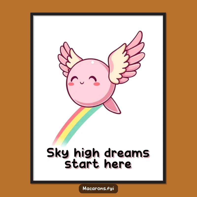 Free Printable Wall Art: Winged Macaron Soaring Rainbow Trail Funny Downloadable Decor