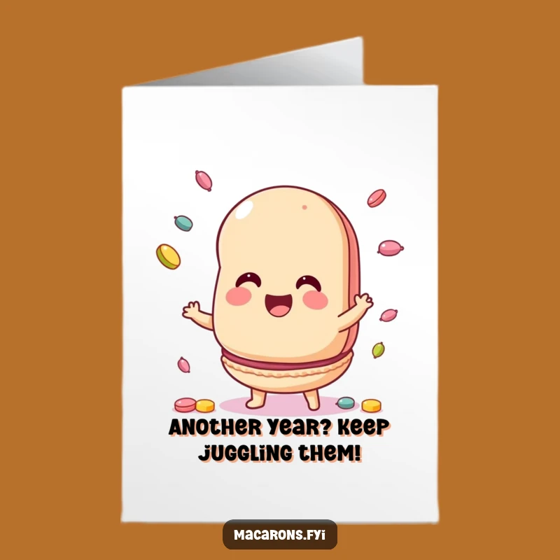 Free Printable Birthday Card: Juggling Macaron Fun Downloadable Gift for Parties