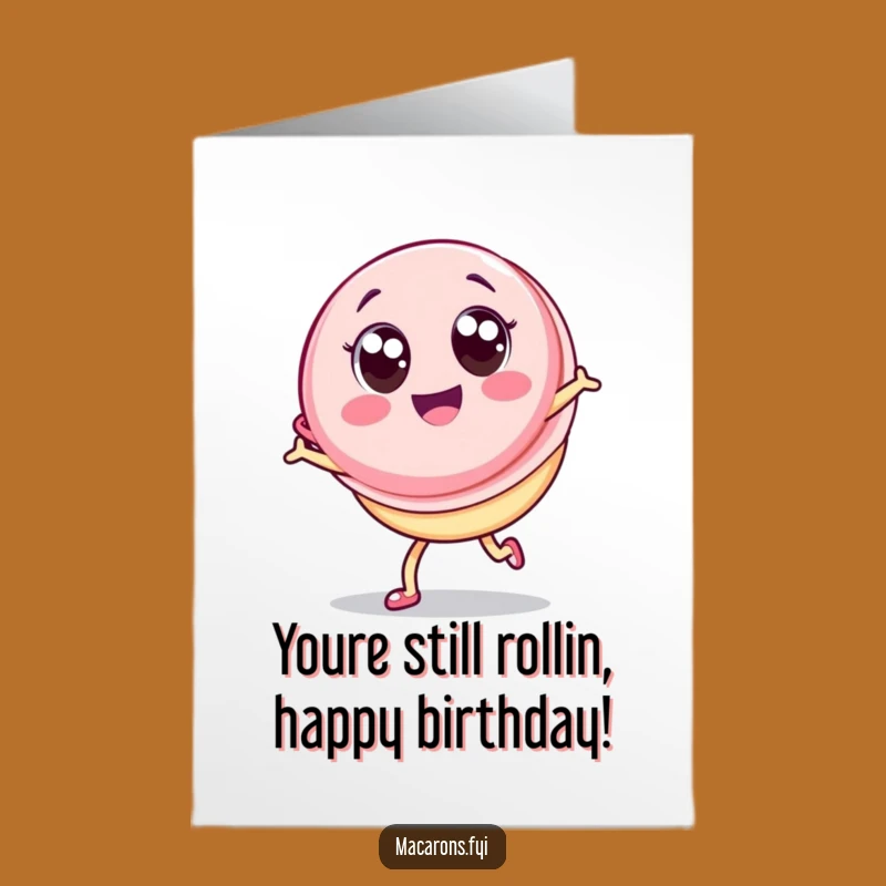 Free Printable Birthday Card: Joyful Kawaii Macaron Cartwheel Funny Downloadable Gift