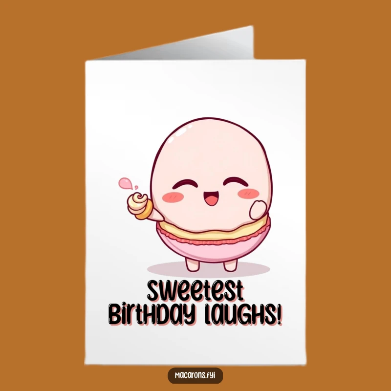 Free Printable Funny Macaron Birthday Card: Tickled Pink Giggle Downloadable Gift