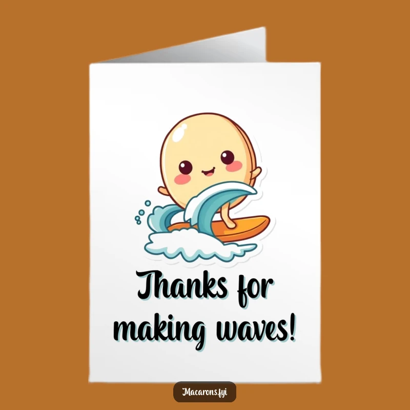 Free Printable Surfing Macaron Thank You Card: Ride the Gratitude Wave. Download Now!