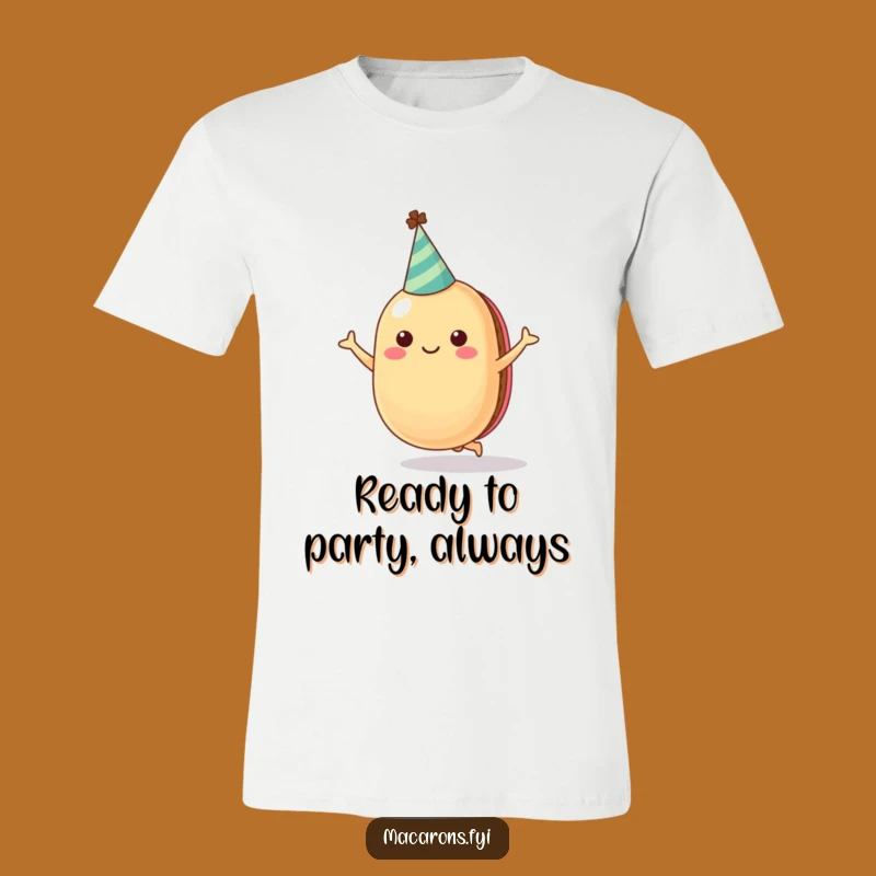 Funny Cheerful Macaron T-Shirt with Party Hat - A Jumping Good Time!