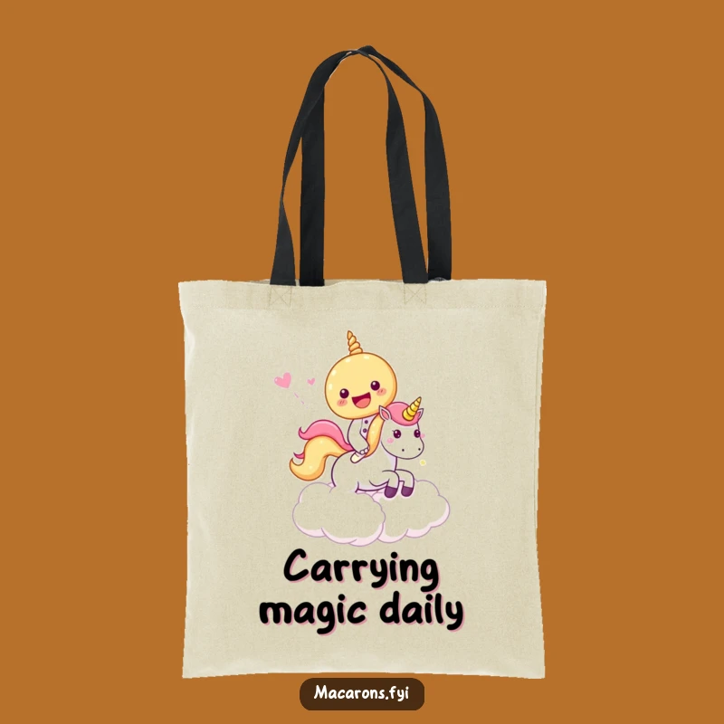 Funny Macaron Unicorn Ride Tote Bag: Carry Magical Style, Practical & Sweet, Funny Gift!